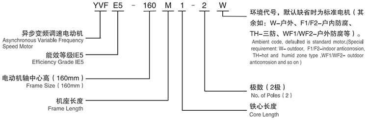 YVFE5系列超高效率變頻調(diào)速三相異步電動機(jī)型號說明